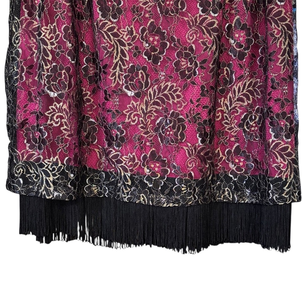 Joanna Hope Black Floral Mesh Overlay Sheath Dress 20 Fringe Dark Romantic Goth - Picture 4 of 8
